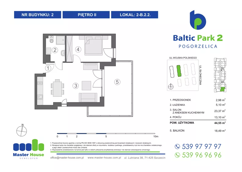 2 pokoje, apartament inwestycyjny 44,97 m², piętro 2, oferta nr 2-B.2.2, Baltic Park 2, Pogorzelica, ul. Wojska Polskiego