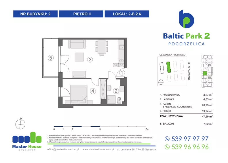 2 pokoje, apartament inwestycyjny 47,77 m², piętro 2, oferta nr 2-B.2.6, Baltic Park 2, Pogorzelica, ul. Wojska Polskiego