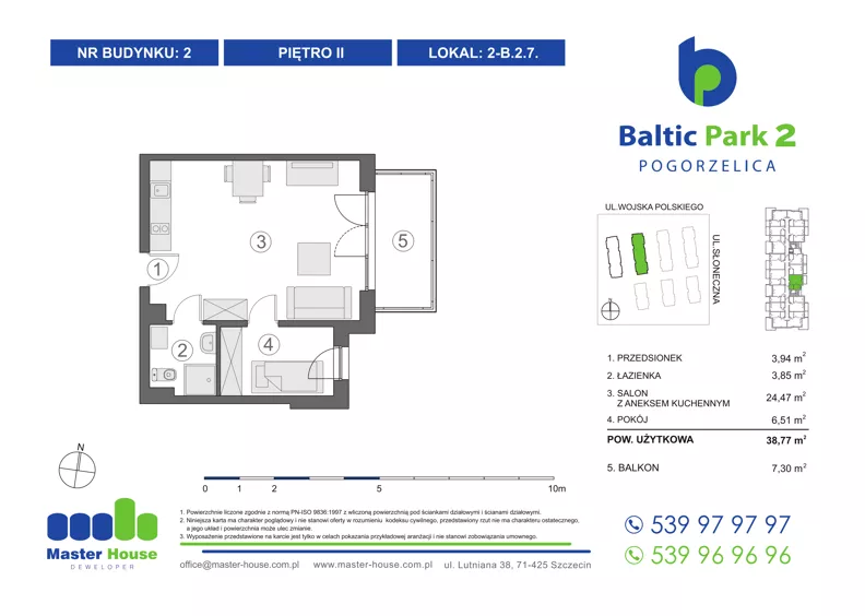 2 pokoje, apartament inwestycyjny 39,16 m², piętro 2, oferta nr 2-B.2.7, Baltic Park 2, Pogorzelica, ul. Wojska Polskiego