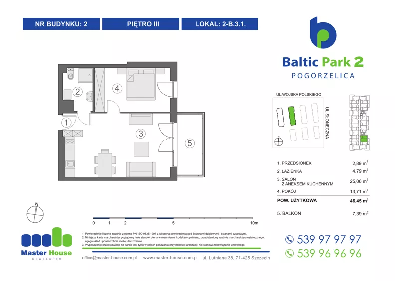2 pokoje, apartament inwestycyjny 46,92 m², piętro 3, oferta nr 2-B.3.1, Baltic Park 2, Pogorzelica, ul. Wojska Polskiego