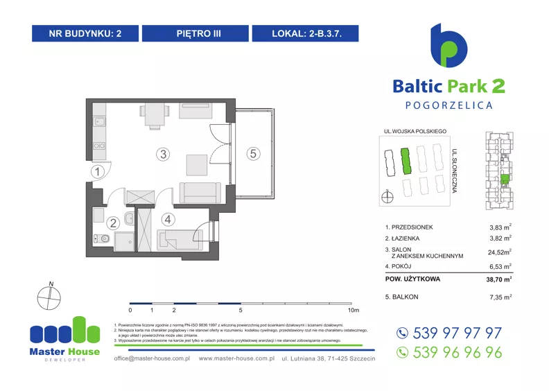 2 pokoje, apartament inwestycyjny 38,98 m², piętro 3, oferta nr 2-B.3.7, Baltic Park 2, Pogorzelica, ul. Wojska Polskiego