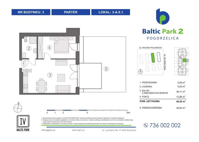 2 pokoje, apartament inwestycyjny 48,50 m², parter, oferta nr 3-A.0.1, Baltic Park 2 - Etap III, Pogorzelica, ul. Wojska Polskiego