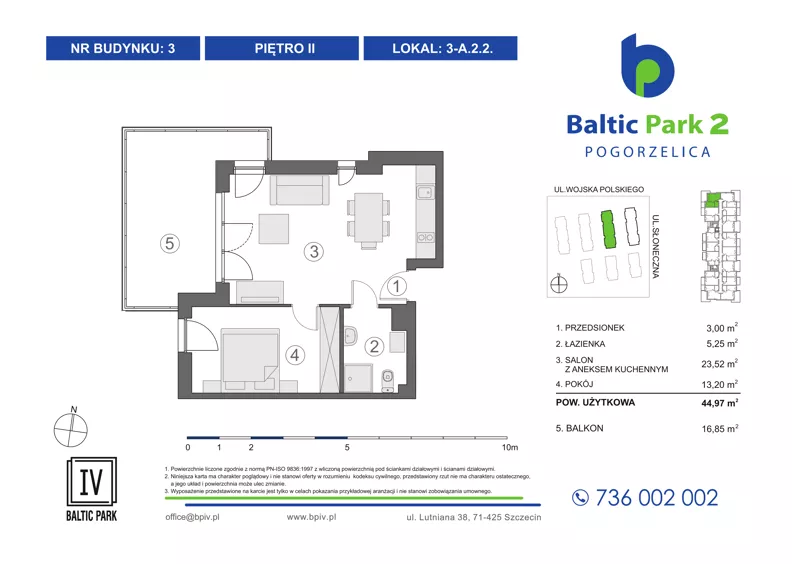 2 pokoje, apartament inwestycyjny 44,97 m², piętro 2, oferta nr 3-A.2.2, Baltic Park 2 - Etap III, Pogorzelica, ul. Wojska Polskiego