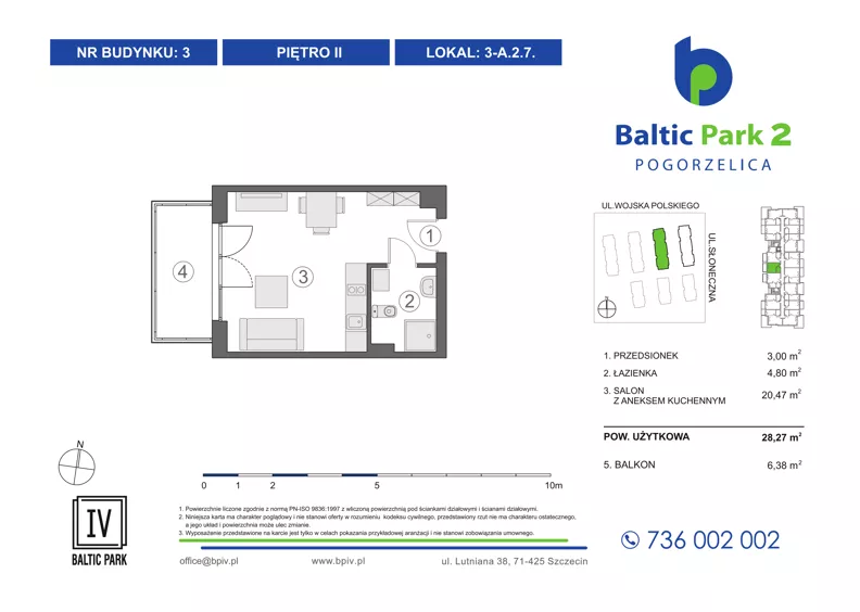 1 pokój, apartament inwestycyjny 28,27 m², piętro 2, oferta nr 3-A.2.7, Baltic Park 2 - Etap III, Pogorzelica, ul. Wojska Polskiego