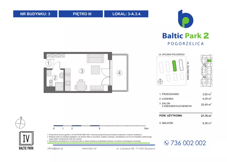 1 pokój, apartament inwestycyjny 27,78 m², piętro 3, oferta nr 3-A.3.4, Baltic Park 2 - Etap III, Pogorzelica, ul. Wojska Polskiego