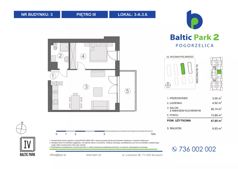 2 pokoje, apartament inwestycyjny 47,95 m², piętro 3, oferta nr 3-A.3.6, Baltic Park 2 - Etap III, Pogorzelica, ul. Wojska Polskiego