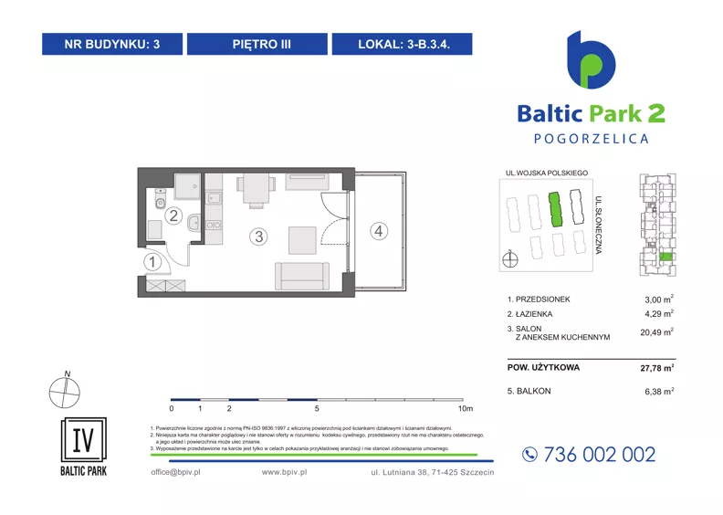 1 pokój, apartament inwestycyjny 27,78 m², piętro 3, oferta nr 3-B.3.4, Baltic Park 2 - Etap III, Pogorzelica, ul. Wojska Polskiego