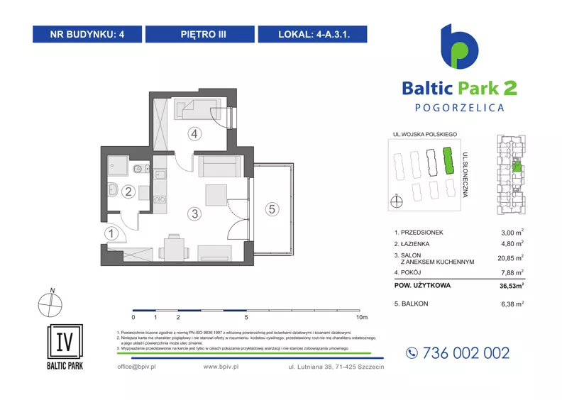 2 pokoje, apartament inwestycyjny 36,53 m², piętro 3, oferta nr 4-A.3.1, Baltic Park 2 - Etap III, Pogorzelica, ul. Wojska Polskiego