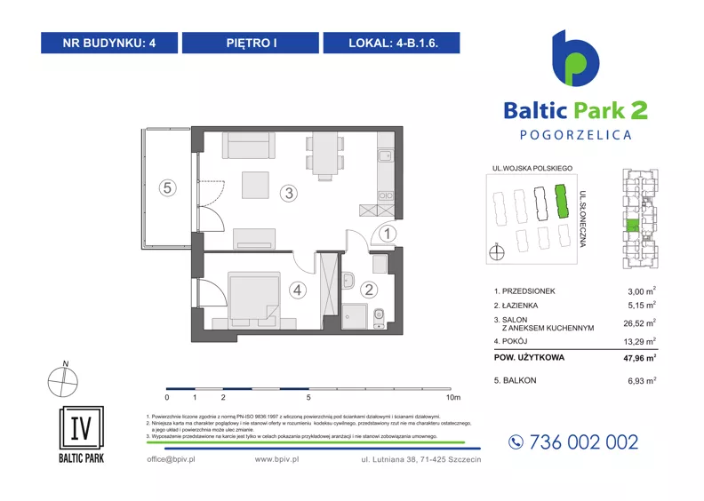 2 pokoje, apartament inwestycyjny 47,96 m², piętro 1, oferta nr 4-B.1.6, Baltic Park 2 - Etap III, Pogorzelica, ul. Wojska Polskiego