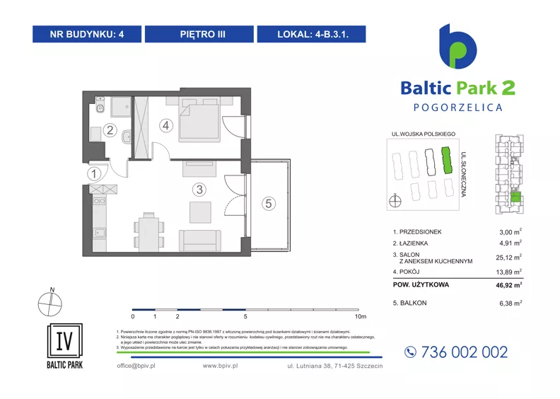 2 pokoje, apartament inwestycyjny 46,92 m², piętro 3, oferta nr 4-B.3.1, Baltic Park 2 - Etap III, Pogorzelica, ul. Wojska Polskiego