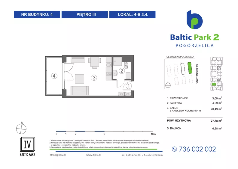 1 pokój, apartament inwestycyjny 27,78 m², piętro 3, oferta nr 4-B.3.4, Baltic Park 2 - Etap III, Pogorzelica, ul. Wojska Polskiego