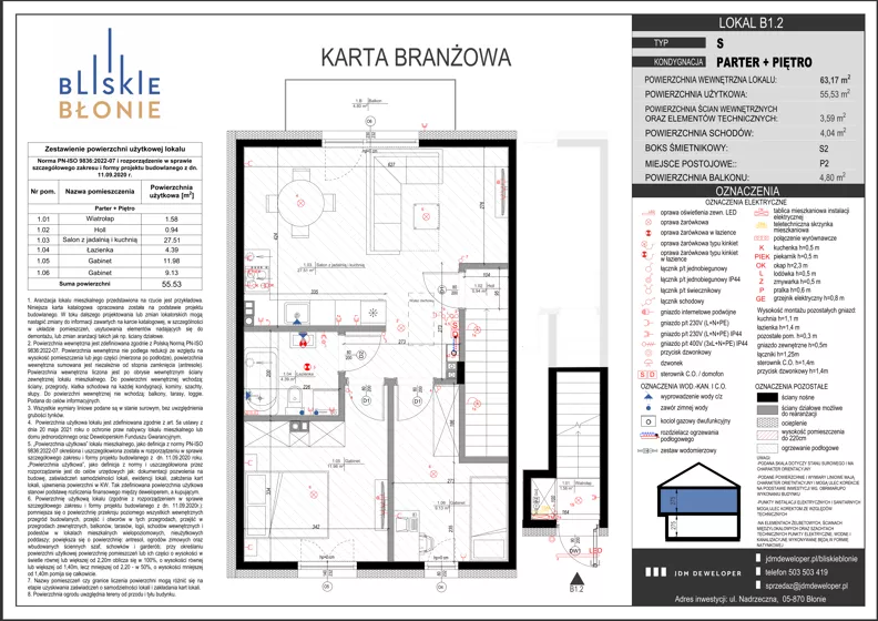 3 pokoje, mieszkanie 55,53 m², piętro 1, oferta nr B1-2, Bliskie Błonie Zadanie B, Błonie, ul. Nadrzeczna