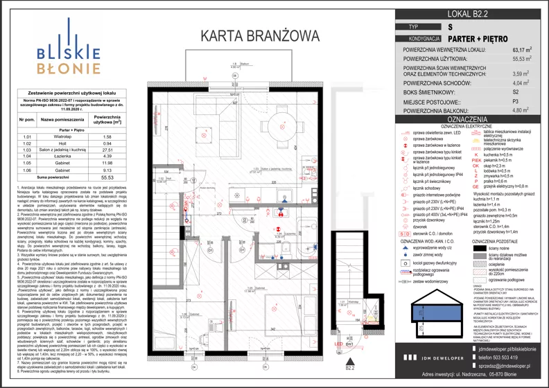 3 pokoje, mieszkanie 55,53 m², piętro 1, oferta nr B2-2, Bliskie Błonie Zadanie B, Błonie, ul. Nadrzeczna