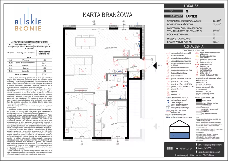 3 pokoje, mieszkanie 57,52 m², parter, oferta nr B8-1, Bliskie Błonie Zadanie B, Błonie, ul. Nadrzeczna