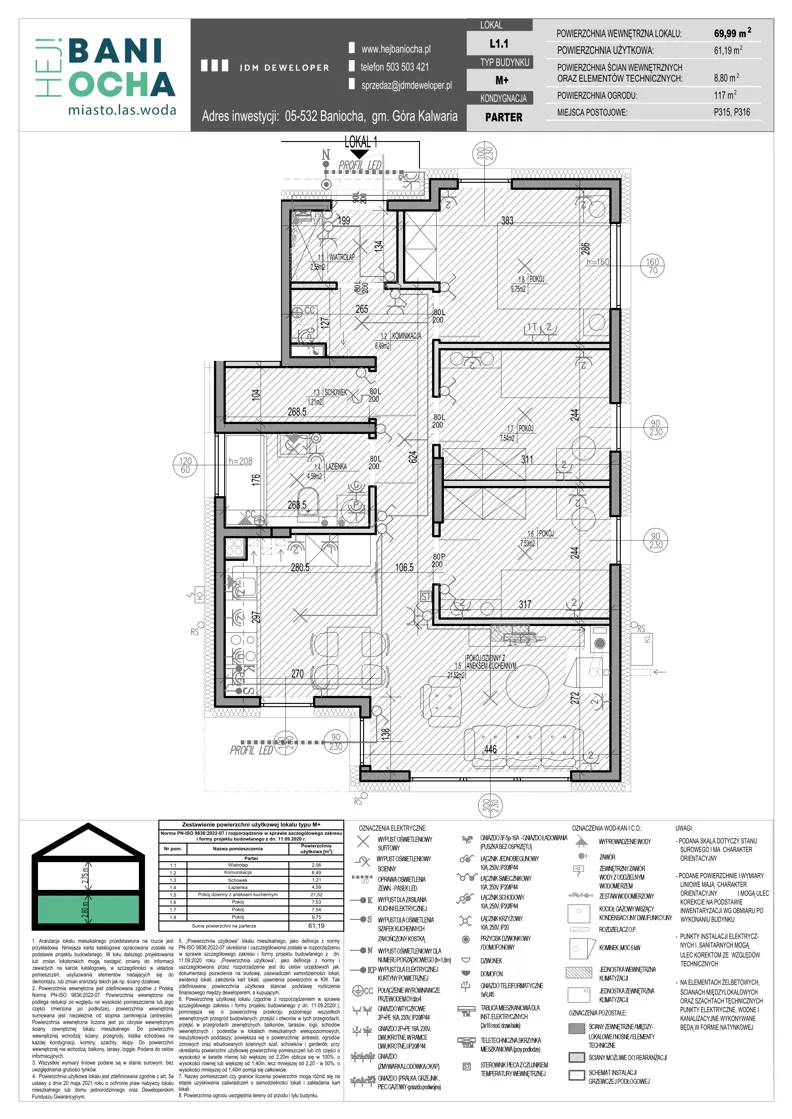 4 pokoje, mieszkanie 61,19 m², parter, oferta nr L1.1, Hej! Baniocha Zadanie L, Baniocha, wjazd od ul. Spokojnej