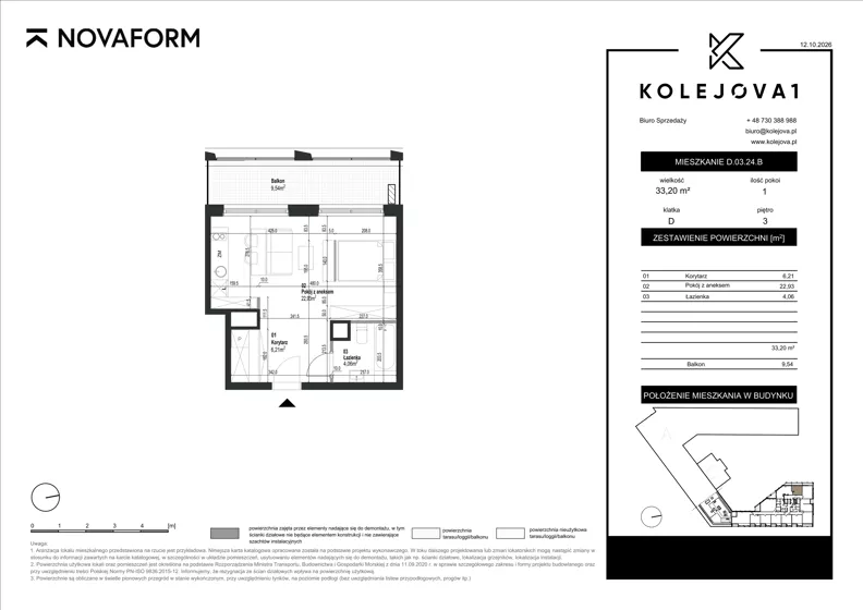 1 pokój, apartament 33,20 m², piętro 3, oferta nr D_03_24B, Kolejova 1, Poznań, Grunwald, Łazarz, ul. Kolejowa 1a-d