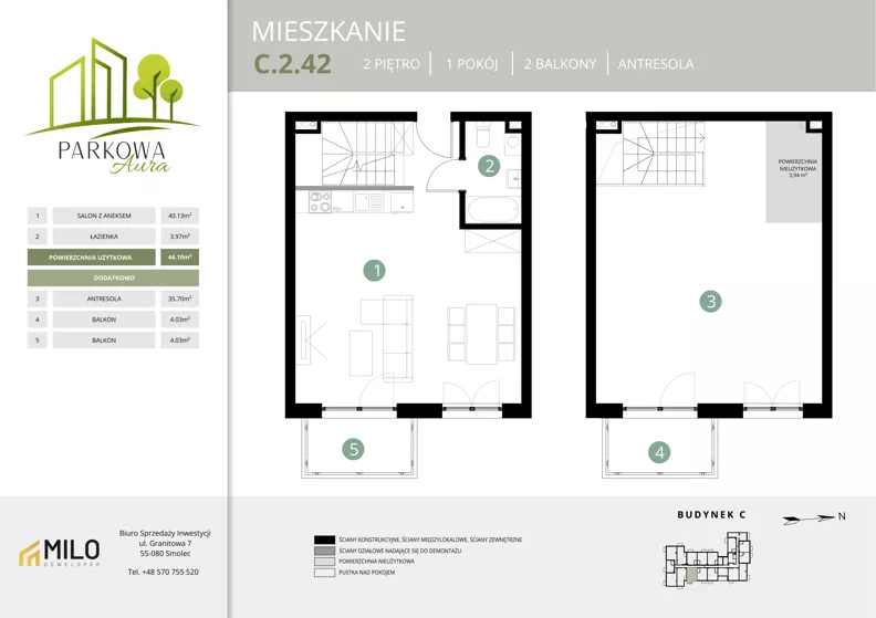 2 pokoje, mieszkanie 83,74 m², piętro 2, oferta nr C.2.42, Parkowa Aura, Wrocław, Maślice, Fabryczna, Aleja Śliwowa 48a