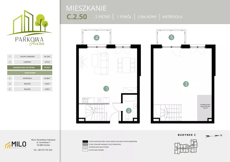 2 pokoje, mieszkanie 83,72 m², piętro 2, oferta nr C.2.50, Parkowa Aura, Wrocław, Maślice, Fabryczna, Aleja Śliwowa 48a