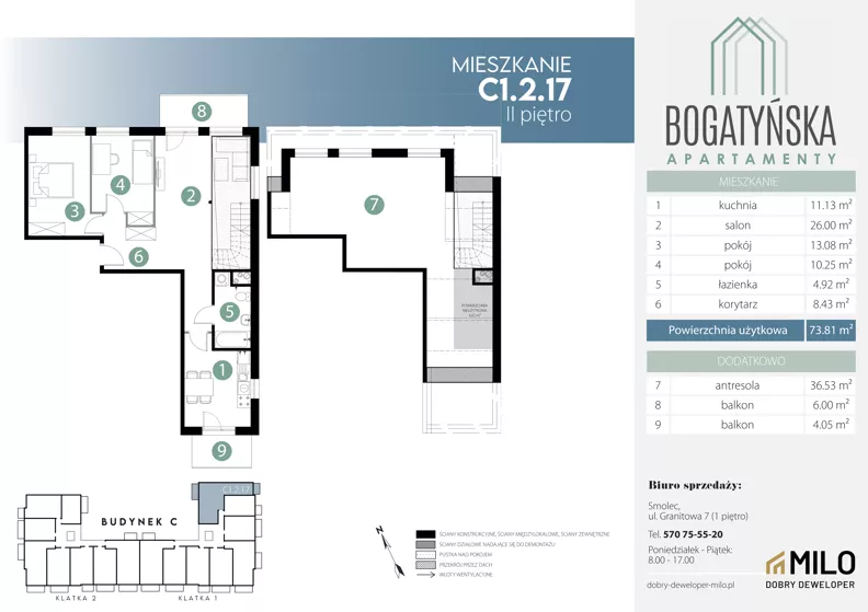 4 pokoje, mieszkanie 114,36 m², piętro 2, oferta nr C1.2.17, ul. Bogatyńska Dobry Deweloper Milo Wrocław Maślice III, Wrocław, Maślice, Fabryczna, ul. Bogatyńska