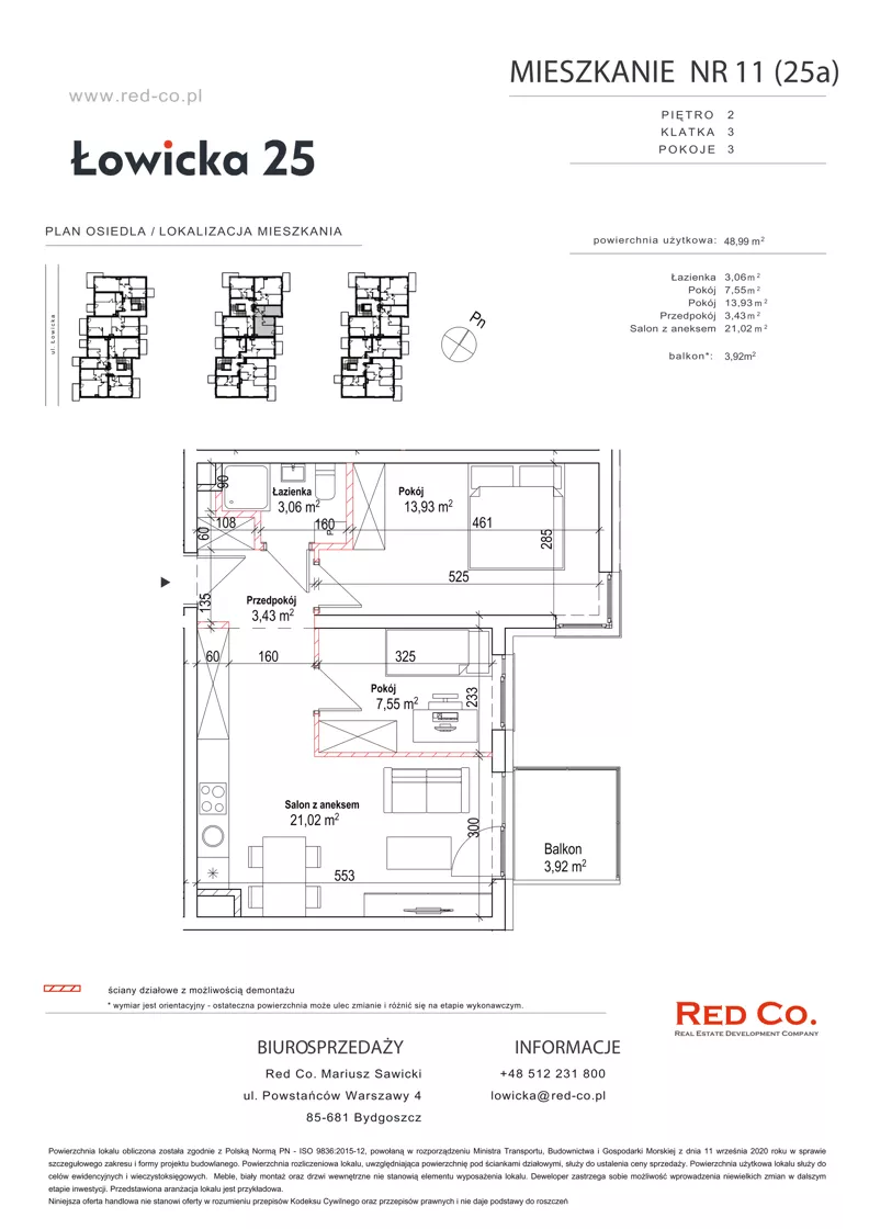 3 pokoje, mieszkanie 48,99 m², piętro 2, oferta nr 10A, Łowicka 25, Bydgoszcz, Brdyujście, ul. Łowicka 25