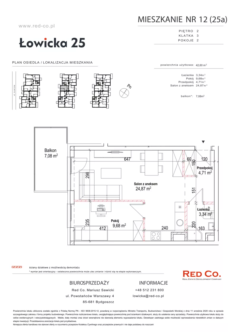 2 pokoje, mieszkanie 42,60 m², piętro 2, oferta nr 11A, Łowicka 25, Bydgoszcz, Brdyujście, ul. Łowicka 25