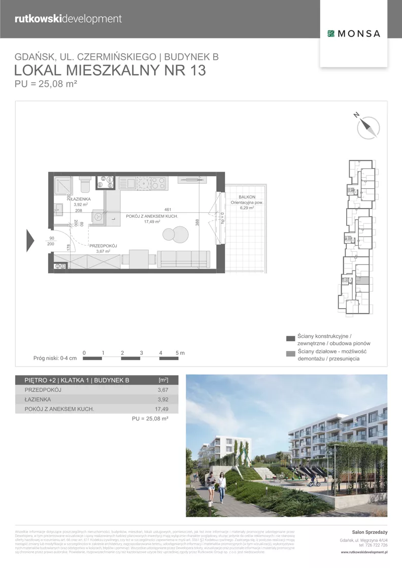 1 pokój, mieszkanie 25,08 m², piętro 2, oferta nr M13, Monsa etap 6, Gdańsk, Jasień, Rębowo, ul. Konrada Guderskiego