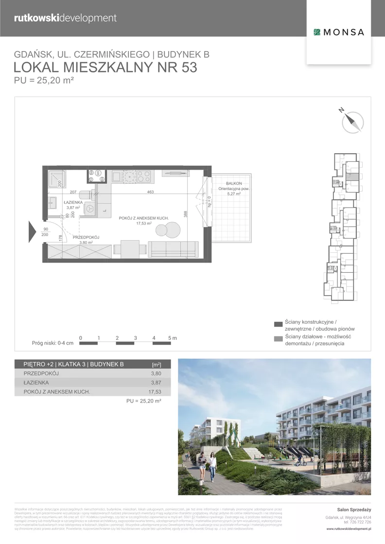 1 pokój, mieszkanie 25,20 m², piętro 2, oferta nr M53, Monsa etap 6, Gdańsk, Jasień, Rębowo, ul. Konrada Guderskiego
