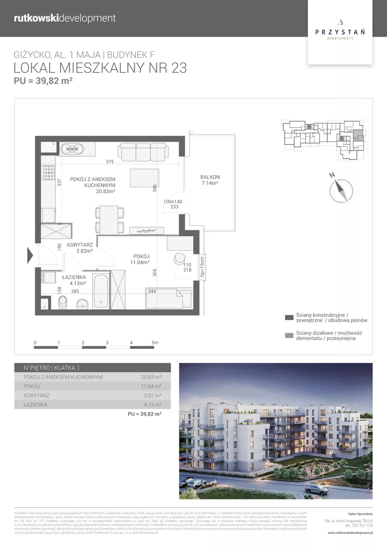 2 pokoje, mieszkanie 39,82 m², piętro 4, oferta nr M23, Apartamenty Przystań - Etap F, Giżycko, al. 1 Maja 34