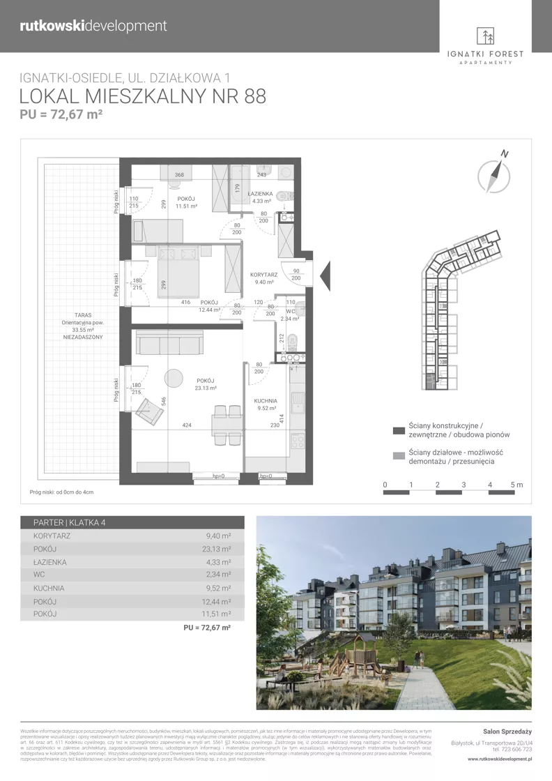 3 pokoje, mieszkanie 72,67 m², parter, oferta nr M88, Ignatki Forest - Etap 2, Ignatki-Osiedle, ul. Działkowa 1