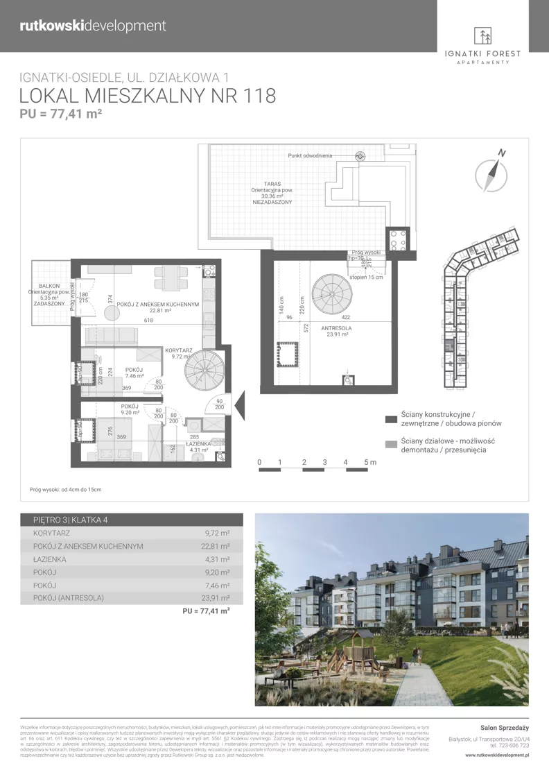3 pokoje, mieszkanie 77,41 m², piętro 3, oferta nr M118, Ignatki Forest - Etap 2, Ignatki-Osiedle, ul. Działkowa 1