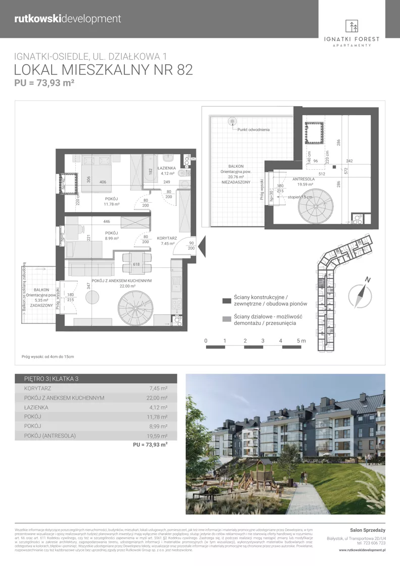 3 pokoje, mieszkanie 73,93 m², piętro 3, oferta nr M82, Ignatki Forest - Etap 2, Ignatki-Osiedle, ul. Działkowa 1