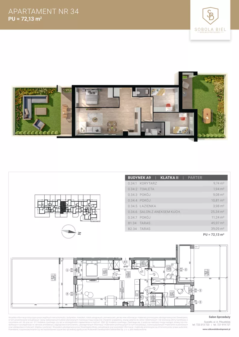 4 pokoje, mieszkanie 72,13 m², parter, oferta nr M34, Sobola Biel - Budynek A9, Suwałki, ul. Aleksandry Piłsudskiej