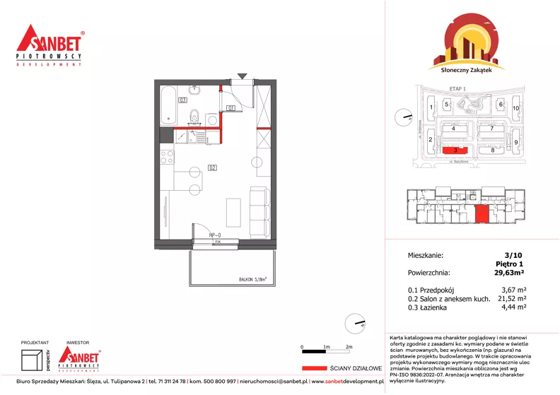 1 pokój, mieszkanie 29,75 m², piętro 1, oferta nr 3/10, Słoneczny Zakątek – mieszkania, Kąty Wrocławskie, ul. Bazyliowa/Imbirowa
