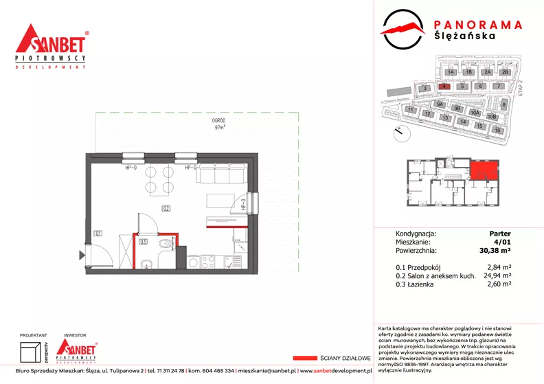 1 pokój, mieszkanie 30,38 m², parter, oferta nr PS_4/01, Panorama Ślężańska, Sobótka, ul. Panoramy Ślężańskiej