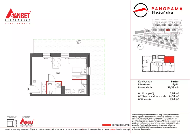 1 pokój, mieszkanie 30,38 m², parter, oferta nr PS_6/01, Panorama Ślężańska, Sobótka, ul. Panoramy Ślężańskiej