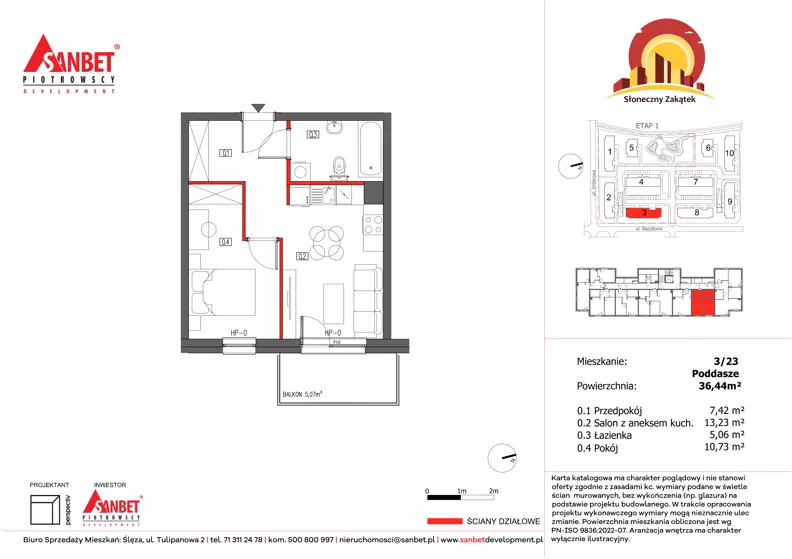 2 pokoje, mieszkanie 36,48 m², piętro 3, oferta nr 3/23, Słoneczny Zakątek – mieszkania, Kąty Wrocławskie, ul. Bazyliowa/Imbirowa