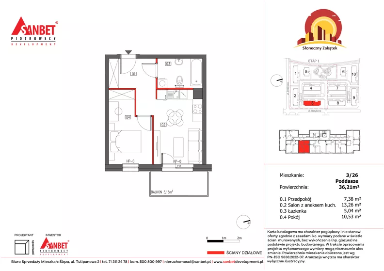 2 pokoje, mieszkanie 36,23 m², piętro 3, oferta nr 3/26, Słoneczny Zakątek – mieszkania, Kąty Wrocławskie, ul. Bazyliowa/Imbirowa