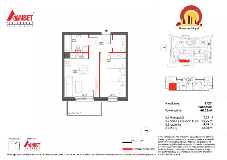 2 pokoje, mieszkanie 40,27 m², piętro 3, oferta nr 3/27, Słoneczny Zakątek – mieszkania, Kąty Wrocławskie, ul. Bazyliowa/Imbirowa