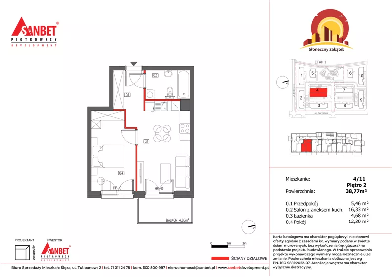 2 pokoje, mieszkanie 38,72 m², piętro 2, oferta nr 4/11, Słoneczny Zakątek – mieszkania, Kąty Wrocławskie, ul. Bazyliowa/Imbirowa