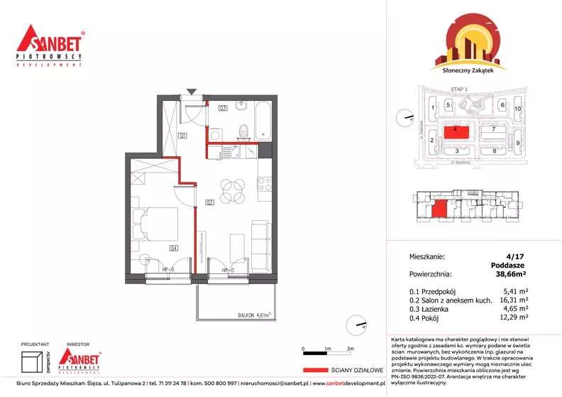 2 pokoje, mieszkanie 38,72 m², piętro 3, oferta nr 4/17, Słoneczny Zakątek – mieszkania, Kąty Wrocławskie, ul. Bazyliowa/Imbirowa