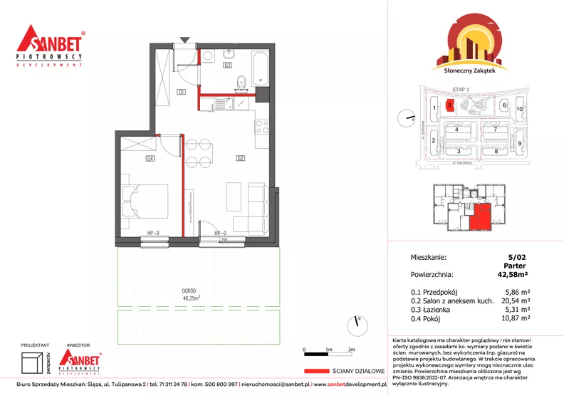 2 pokoje, mieszkanie 42,59 m², parter, oferta nr 5/2, Słoneczny Zakątek – mieszkania, Kąty Wrocławskie, ul. Bazyliowa/Imbirowa
