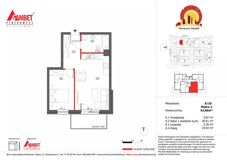 2 pokoje, mieszkanie 42,59 m², piętro 2, oferta nr 5/10, Słoneczny Zakątek – mieszkania, Kąty Wrocławskie, ul. Bazyliowa/Imbirowa