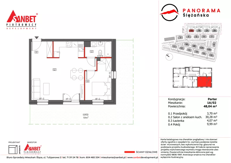 2 pokoje, mieszkanie 48,04 m², parter, oferta nr 1A/02, Panorama Ślężańska, Sobótka, ul. Panoramy Ślężańskiej