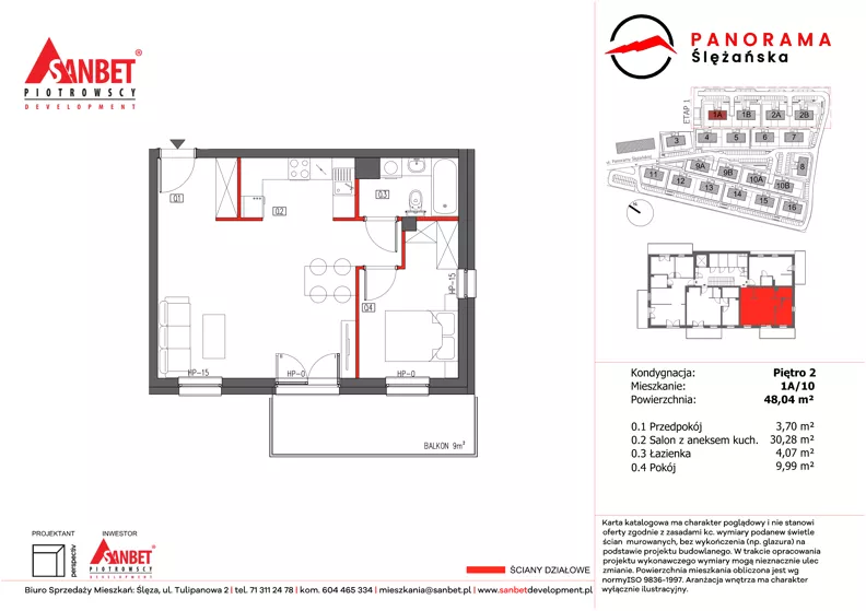 2 pokoje, mieszkanie 48,04 m², piętro 2, oferta nr 1A/10, Panorama Ślężańska, Sobótka, ul. Panoramy Ślężańskiej