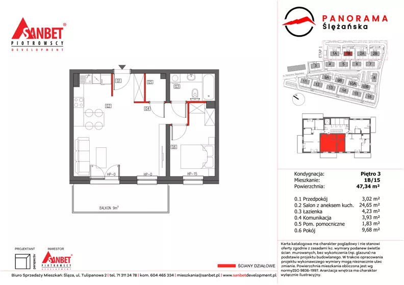 2 pokoje, mieszkanie 47,34 m², piętro 3, oferta nr 1B/15, Panorama Ślężańska, Sobótka, ul. Panoramy Ślężańskiej