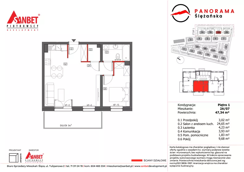 2 pokoje, mieszkanie 47,34 m², piętro 1, oferta nr 2A/07, Panorama Ślężańska, Sobótka, ul. Panoramy Ślężańskiej