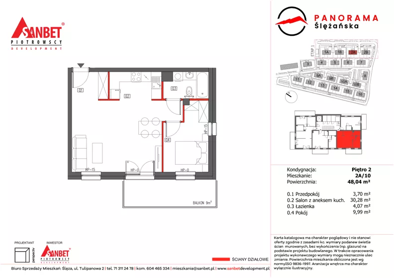 2 pokoje, mieszkanie 48,04 m², piętro 2, oferta nr 2A/10, Panorama Ślężańska, Sobótka, ul. Panoramy Ślężańskiej
