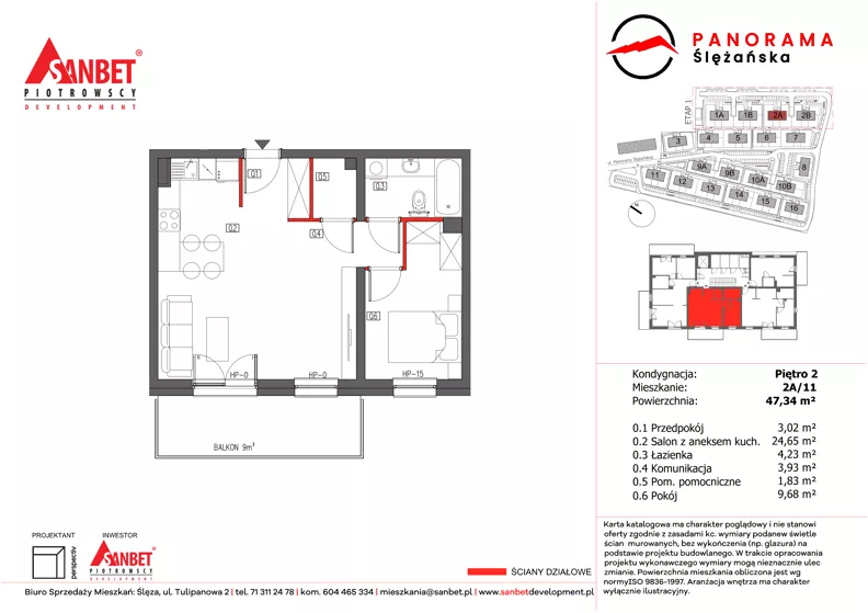 2 pokoje, mieszkanie 47,34 m², piętro 2, oferta nr 2A/11, Panorama Ślężańska, Sobótka, ul. Panoramy Ślężańskiej