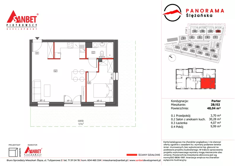 2 pokoje, mieszkanie 48,04 m², parter, oferta nr 2B/02, Panorama Ślężańska, Sobótka, ul. Panoramy Ślężańskiej