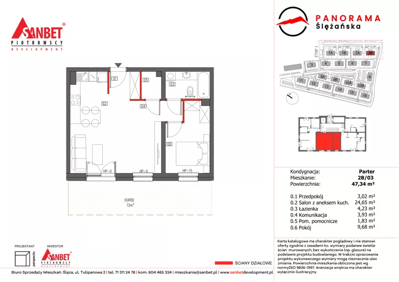 2 pokoje, mieszkanie 47,34 m², parter, oferta nr 2B/03, Panorama Ślężańska, Sobótka, ul. Panoramy Ślężańskiej